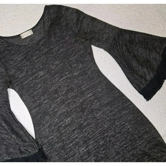 Altar'd State Size Medium Black & Gray Boho Fringe Bell Sleeve Mini Dress - Picture 3 of 12